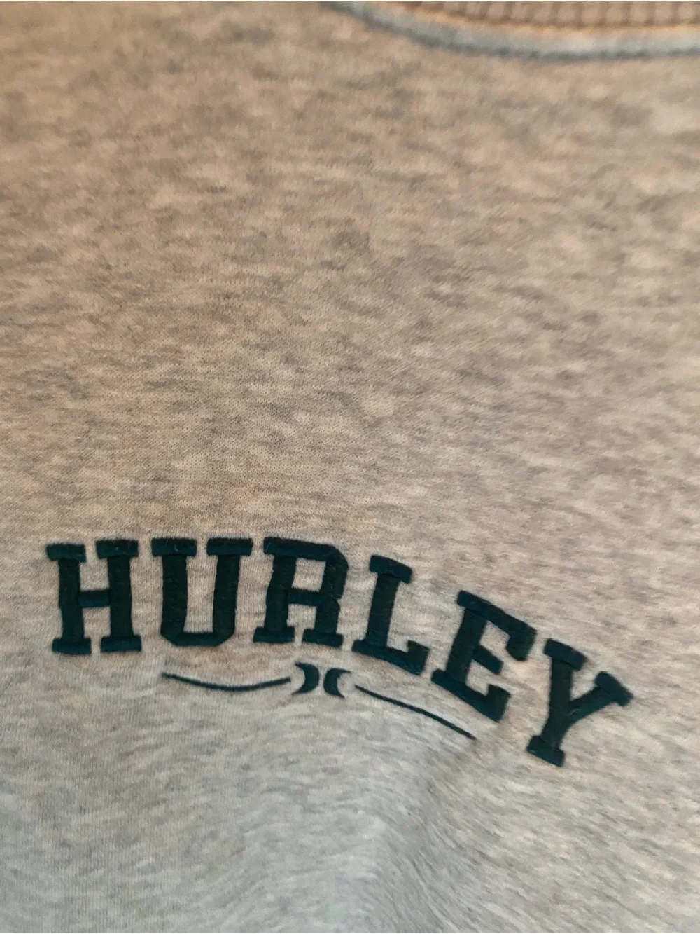Hurley Men’s Embroidered Green thread Light Gray Crewneck Sweatshirt